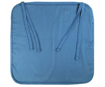 Cojín cuadrado color azul con lazos para silla, 38x38x1cm., ACTUEL.