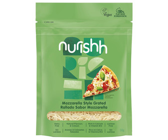 Especialidad vegana rallada sabor Mozzarella NURISHH 150 g. Especialidad vegana rallada sabor Mozzarella NURISHH 150 g.