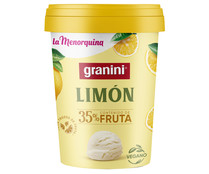 Tarrina de helado de sorbete de limón con trocitos de limón confitados LA MENORQUINA Granini 500 ml