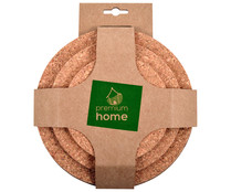 Pack de 3 salvamanteles individuales redondos de corcho, 14, 18 y 22cm., PREMIUM HOME.