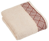 Toalla de baño con cenefa de hojas, 100% algodón, densidad de 450g/m², color gris, ACTUEL.