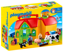 Escenario de juego Granja Maletín, incluye 1 figura, animales y accesorios, 1.2.3 6962