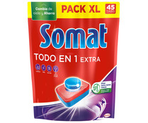 Detergente en cápsulas para lavavajillas SOMAT Tabs TodoEn1 45 dosis 792 gr. 