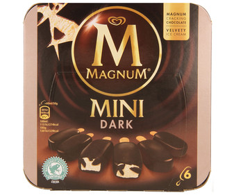 Mini bombón helado relleno de chocolate y recubierto de chocolate crujiente MAGNUM de Frigo 6 x 60 ml. Mini bombón helado relleno de chocolate y recubierto de chocolate crujiente MAGNUM de Frigo 6 x 60 ml.