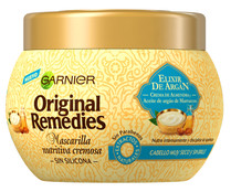 Mascarilla capliar nutritiva y cremosa, sin siliconas, para cabellos muy secos y sin brillo ORIGINAL REMEDIES Elixir de Argán de Garnier 300 ml.