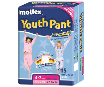 Pañales de noche talla 7, para niños de 17 a 30 kilos MOLTEX Youth Pants 15 unidades. Pañales de noche talla 7, para niños de 17 a 30 kilos MOLTEX Youth Pants 15 unidades.