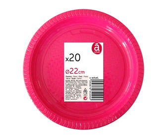 Platos llanos desechables color fucsia, 22 centímetros de diámetro ACTUEL 20 unidades. Platos llanos desechables color fucsia, 22 centímetros de diámetro ACTUEL 20 unidades.