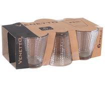 Pack de 6 vasos transparentes con relieve exterior, 0,25 litros, VENETTO.