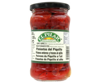 Pimientos del Piquillo enteros al ajillo EL PILAR frasco de 220 g. Pimientos del Piquillo enteros al ajillo EL PILAR frasco de 220 g.