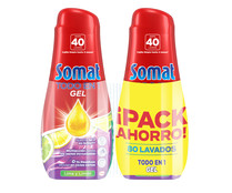 Detergente lavavajillas máquina gel, lima limón SOMAT 40 + 40 lav 1440 ml.