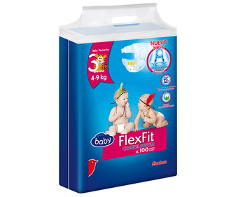 Pañales talla 3 para bebés de 4 a 9 kilogramos ALCAMPO BABY Flexfit 100 uds. Pañales talla 3 para bebés de 4 a 9 kilogramos ALCAMPO BABY Flexfit 100 uds.