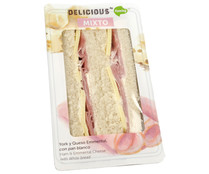 Sandwich de pan blanco con fiambre de magro de cerdo y queso Emmental ÑAMING Delicious 200 g.