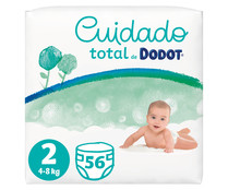 Pañales talla 2, para niños de 4 a 8 kilogramos DODOT Cuidado total 56 uds.