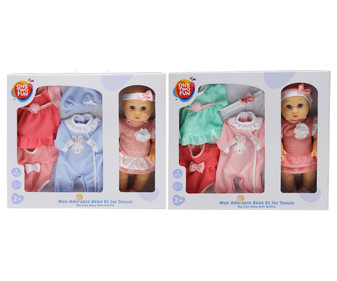 Muñeca bebé de 30cm con 3 outfits ONE TWO FUN ALCAMPO. Muñeca bebé de 30cm con 3 outfits ONE TWO FUN ALCAMPO.