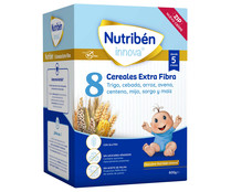Papilla de 8 cereales (trigo, cebada, arroz, avena, centeno, mijo, sorgo y maíz) con extra de fibra, a partir de 5 meses NUTRIBÉN Innova 600 g.