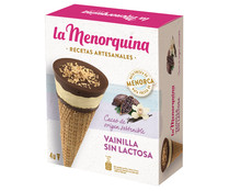 Cono de vainilla y chocolate, sin lactosa LA MENORQUINA Recetas artesanales 4 X 120 ml.