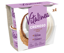 Yogur cremoso desnatado (0% materia grasa), con ralladura de coco VITALINEA Cremoso de Danone 4 x 115 g.
