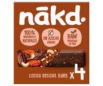 Barritas de chocolate con frutos secos y fruta, con ingredientes 100% naturales y sin azúcares añadidos NÁKD 4 uds. 140 g.