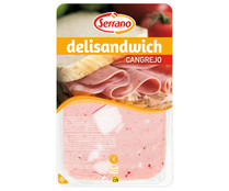 Fiambre de pavo y cerdo cocido con sabor a cangrejo, cortado en lonchas SERRANO Delisandwich 100 g.