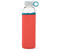 Botella de vidrio con cubierta de silicona color naranja y tapón de rosca, 0,6 litros QUID.