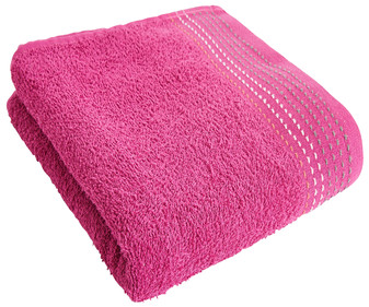 Toalla de baño color rosa 100% algodón con cenefa inferior pespunte, densidad de 360g/², ACTUEL. Toalla de baño color rosa 100% algodón con cenefa inferior pespunte, densidad de 360g/², ACTUEL.