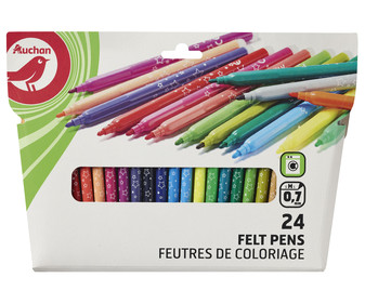 Caja de 24 rotuladores con punta media y tinta ultralavable de diferentes colores PRODUCTO ALCAMPO. Caja de 24 rotuladores con punta media y tinta ultralavable de diferentes colores PRODUCTO ALCAMPO.
