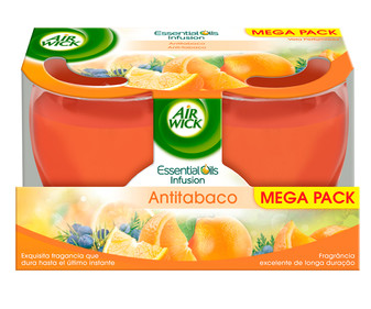 Pack de 2 velas antitabaco con aroma cítrico AIR WICK. Pack de 2 velas antitabaco con aroma cítrico AIR WICK.