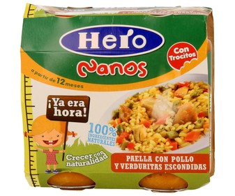 Tarrito de paella, pollo y verduras a partir de 12 meses HERO Nanos 2 x 250 g. Tarrito de paella, pollo y verduras a partir de 12 meses HERO Nanos 2 x 250 g.