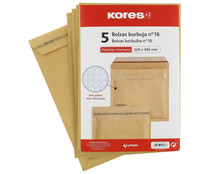 5 sobres de papel Kraft tamaño 220 x 340mm color marrón, con burbujas del número 16 KORES.
