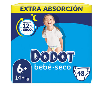 Pañales talla 6+, para niños de +14 kilogramos DODOT Bebé-seco 48 uds. Pañales talla 6+, para niños de +14 kilogramos DODOT Bebé-seco 48 uds.