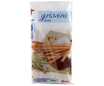 Palitos de pan crujientes con margarina AUCHAN GRISSINI STIRATI 250 gr, Palitos de pan crujientes con margarina AUCHAN GRISSINI STIRATI 250 gr,