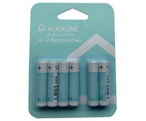 Pack de 6 pilas alcalinas AAA, LR03, 1,5V, PRODUCTO ALCAMPO.