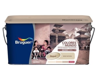 Pintura para paredes monocapa BRUGUER Colores del mundo Nepal Beige Suave, 4L. Pintura para paredes monocapa BRUGUER Colores del mundo Nepal Beige Suave, 4L.