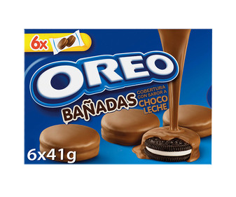 Galletas bañadas de chocolate y rellenas de crema sabor vainilla OREO 6 uds. x 41 g. Galletas bañadas de chocolate y rellenas de crema sabor vainilla OREO 6 uds. x 41 g.