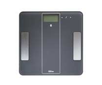 Báscula electrónica para baño, de color gris, con base de cristal templado y bluetooth QLIVE.
