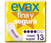 Compresas sin alas super/maxi EVAX Fina y segura 13 uds.