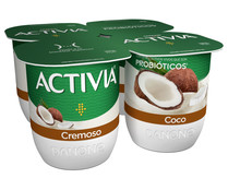 Bífidus cremoso con trocitos de coco ACTIVIA Cremoso de Danone 4 x 120 g.