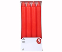 Velas de candelabro 4 unidades de color rojo, ACTUEL.