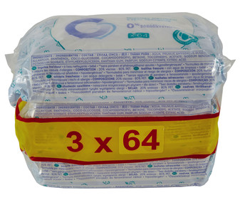 Toallitas húmedas para bebé, dermatológicamente testadas COSMIA BABY 3 x 64 uds. Toallitas húmedas para bebé, dermatológicamente testadas COSMIA BABY 3 x 64 uds.
