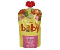 Bolsita de fruta (manzana, plátano y fresa), a partir de 4 meses ALCAMPO BABY 120 g.