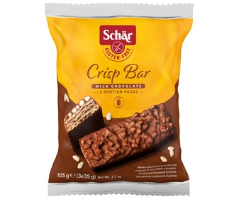 Barrita crujiente de chocolate con leche SCHÄR 105 g. Barrita crujiente de chocolate con leche SCHÄR 105 g.