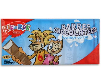 Barritas de chocolate con leche con relleno de leche RIK&ROK 16 uds. 200 gr, Barritas de chocolate con leche con relleno de leche RIK&ROK 16 uds. 200 gr,