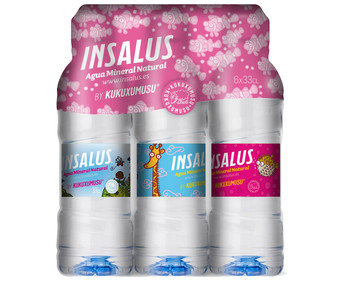 Agua mineral INSALUS KUKUSUMUSU botella de 33 centilitros pack de 6 uds. Agua mineral INSALUS KUKUSUMUSU botella de 33 centilitros pack de 6 uds.
