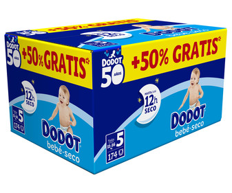 Pañales talla 5, para niños de 11 a 16 kilogramos DODOT 174 uds. Pañales talla 5, para niños de 11 a 16 kilogramos DODOT 174 uds.