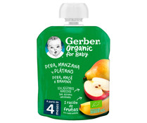 Bolsita de frutas (pera, manzana y plátano), a paritr de 4 meses GERBER Organic 90 g.