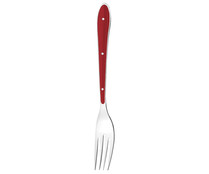 Tenedor para mesa con manga color rojo y acero inoxidable, Amefa.