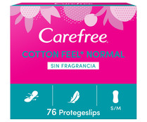 Salvaslips normales, sin fragancia CAREFREE Cotton 76 uds.