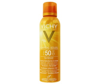 Bruma solar, con acción hidratante, acabado invisible y FPS 50 (alta) VICHY Capital Soleil 200 ml. Bruma solar, con acción hidratante, acabado invisible y FPS 50 (alta) VICHY Capital Soleil 200 ml.