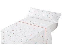 Juego de sábanas infantil de franela diseño estrellas para cama de 105cm. 100% algodón TEXTIL HOGAR.