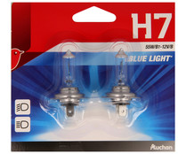 2 bombillas para automóvil H7 de luz azul, 55W,12V, PRODUCTO ALCAMPO